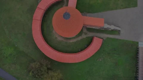 A top down drone shot of the Kaunas castle in overcast weather Stock Footage 254085223