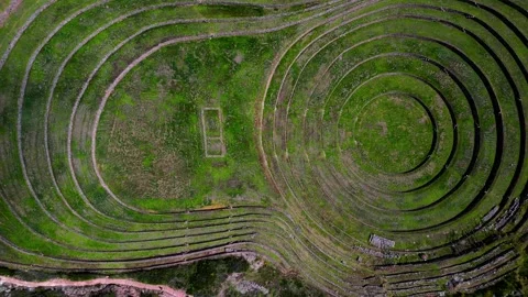 Top-Down Drone Shot of Moray Circular Terraces in Peru – Inca Agricultural Ruins Stock Footage 312738106
