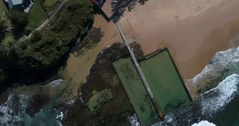 Top Down Drone Shot Ocean Pool Beach Sydney Video stock 115702855