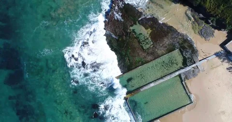 Top Down Drone Shot Ocean Pool at the beach Sydney Video stock 115709640