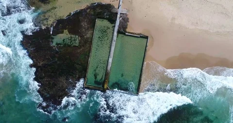 Top Down Drone Shot Ocean Pool Austinmer Beach Sydney Stock Footage 115710222