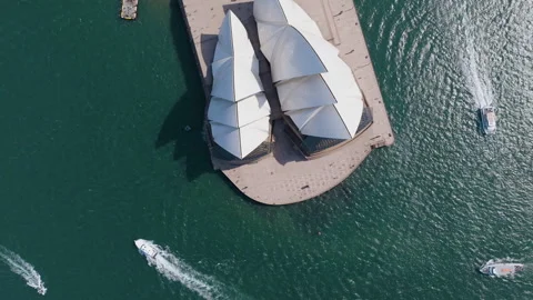 Top down drone shot over the Sydney Opera House, sunny day in Australia Video stock 324937616