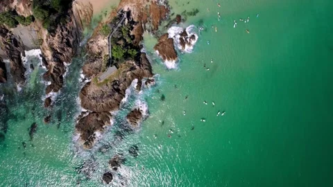 Top down drone shot of The Pass in Byron... | Stock Video | Pond5