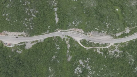 Top-Down Drone Shot of Road and Cars Near Slansko Lake, Montenegro Stock-Footage 310335476