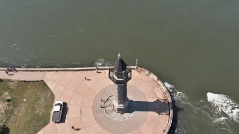 Top-Down Drone Shot of Roosevelt Island Lighthouse Stock Footage 283928834