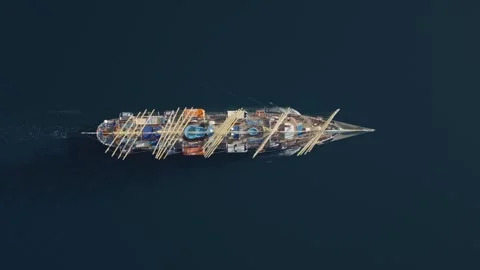 Top-Down Drone Shot of Sailing Cruise Ship Moving on Calm Blue Waters Stock Footage 326521277
