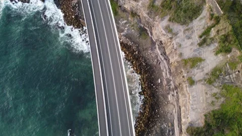 Top down drone shot of Sea Cliff Bridge Stock Footage 143620662