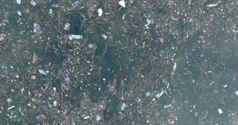 Top down drone shot of sewage water in ocean, Bali Indonesia Stock Footage 267515602