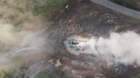 Top-down drone shot of Strokkur Geyser, Iceland Stock Footage 279684370