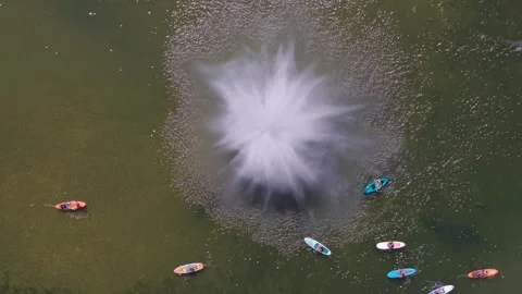 Top-down drone shot of swimmers at Sandy Point Beach. Stock Footage 339506341