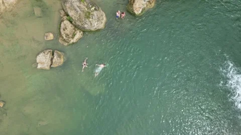 Top-Down Drone Shot of Swimming in River, Bilar, Dagohoy, Philippines Stock Footage 303279151