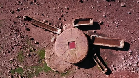 Top Down Drone Shot of Traditional Stone Structure in Middle Atlas Morocco Stock Footage 335356805