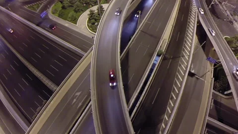Top down drone shot on a traffic intersection in Beijing Stock Footage 132144780