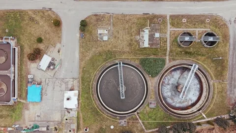 Top down drone shot of wastewater treatment plant in Zduny, Poland. Stock Footage 329449580