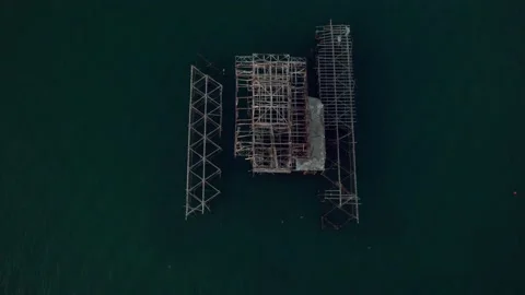 Top down drone shot of West Pier Stock Footage 218357718