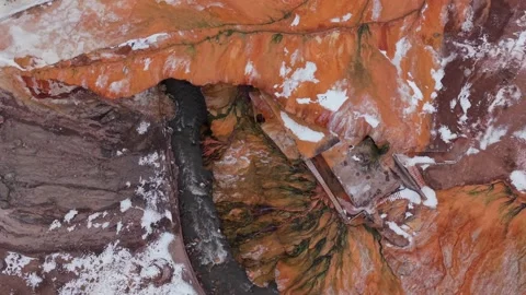 Top down drone slide above Puente del Inca geothermal formation in Mendoza Stock Footage 336658505