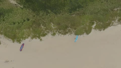 Top-down drone tracking shot of paragliders soaring over the Langevelderslag 库存影片 334029351