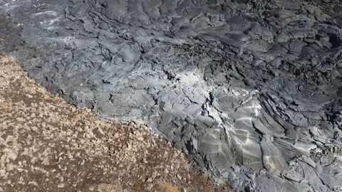 Top-Down Drone Video of Cooled Lava Field Texture Stock Footage 317812656