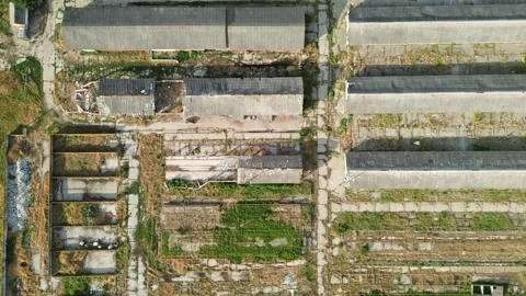 Top Down Drone View of Abandoned Industrial Complex Stock Footage 342221474