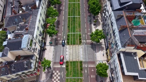 Top Down Drone View Above Boulevard du Maréchal Foch Tramway in Angers Stock Footage 340602453
