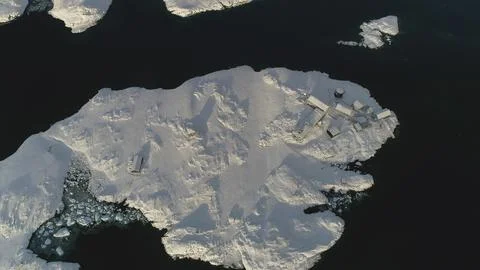 Top-down drone view above Antarctic polar station - Vernadsky Base. Stock Photos