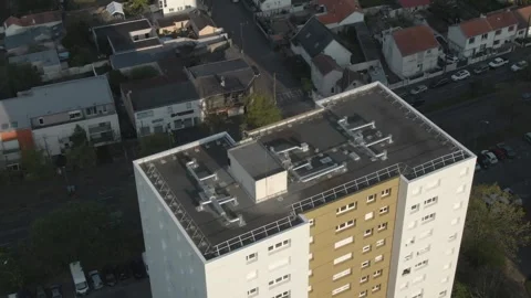 Top-down drone view of apartment building roof, Nantes, France Stock Footage 309855639