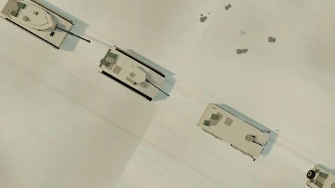 Top down drone view of an armoured column crossing the desert Stock Footage 341048005