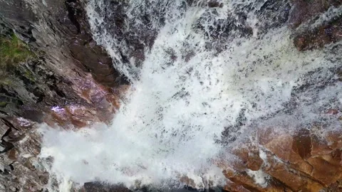 Top-Down Drone View of Barachois Falls' Cascading Waters, Newfoundland Stock Footage 253428667