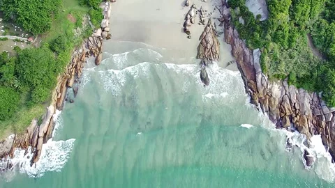Top-down drone view of Barra da Lagoa beach in Florianopolis. Stock Footage 314531371