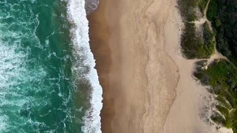 Top-Down Drone View of Beach and Ocean Waves – 4K, Australia Stock Footage 317680007