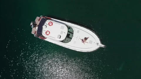 Top-Down Drone View Of Boat On Lake In New Zealand Stock Footage 145720963