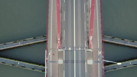 Top Down Drone View of Bridge Over River in European City Stock Footage 324569703
