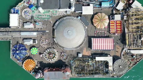 Top-Down Drone View of Brighton Palace Pier and Fairground Rides Stock Footage 314274784