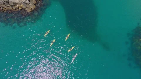Top-Down Drone View of Canoes in Turquoise Black Sea, Bola 2019 Stock Footage 323940529