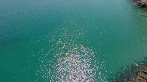 Top-Down Drone View of Canoes in Turquoise Black Sea, BG 2019 Stock Footage 323940603