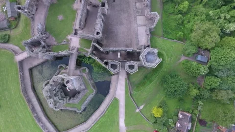 Top down drone view of castle ruin in Wales 動画素材 277393062