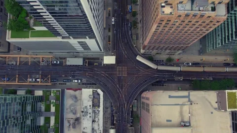 Top Down Drone View of Chicago Elevated Train Tracks Stock Footage 345282915