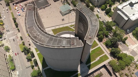 Top down drone view of City Hall roof and plaza layout Stock Footage 328237380