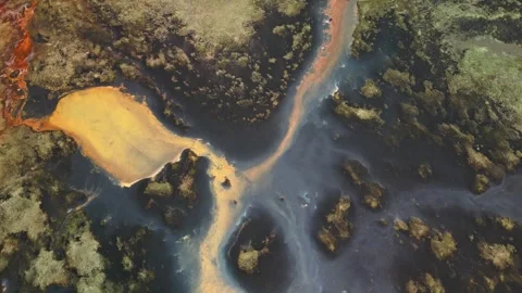 Top down drone view of colorful geothermal terrain Iceland 4K Vidéo 343870021