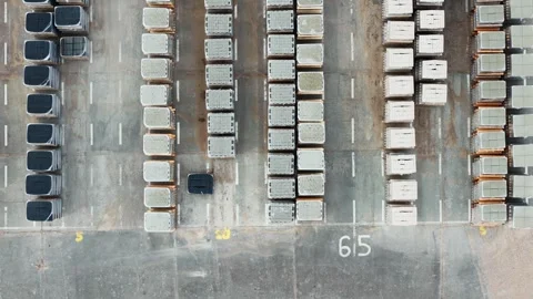 Top Down Drone View of Concrete Paving Storage in Riga, Resource Management Grid Stock Footage 340597314