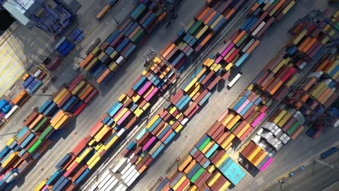 Top Down Drone View of Container Port Pier Stock Footage 342343739