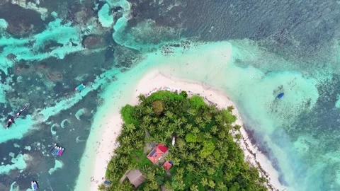 Top down drone view of coral reef and coastline at Cayo Zapatilla 2 Stock Footage 330432686
