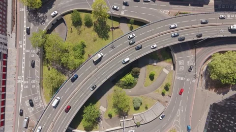 Top Down Drone View Of Curved Urban Highway In Birmingham Stock-Footage 334630941