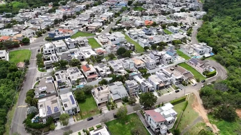 Top Down Drone View of Dense Residential Neighborhood Stock Footage 325810397
