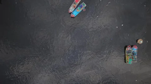Top down drone view of fishing boats in Vietnam Stock Footage 339753629