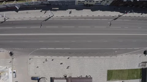 Top down drone view flying sideways over road Video stock 331740672