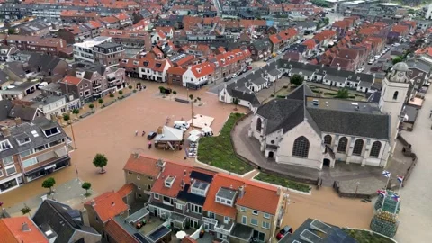 Top-down drone view of a fortress-like historic church with a unique Видео 314513931