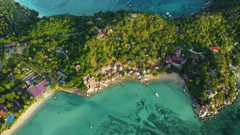 Top Down Drone View of Freedom Beach and Coral Reefs, Koh Tao Thailand Video stock 331867171