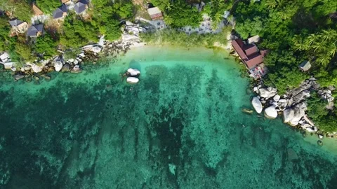 Top Down Drone View of Freedom Beach and Coral Reefs, Koh Tao Thailand Video stock 331867230