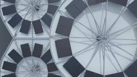 Top down drone view of gas station roof with solar panels Stock Footage 339684673
